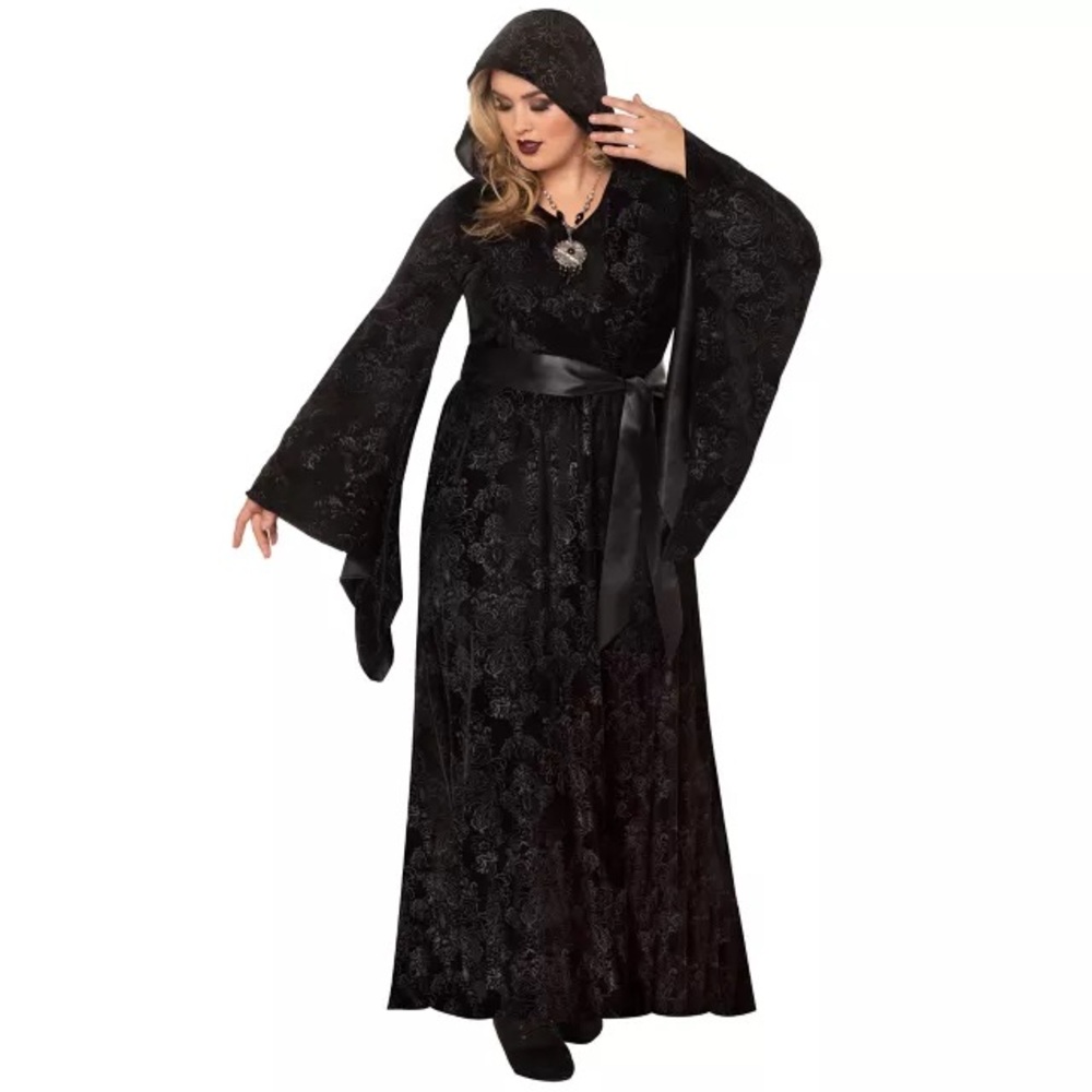 Spirit Halloween Black Velvet Patterned Hooded Robe Plus Size *Read Description*